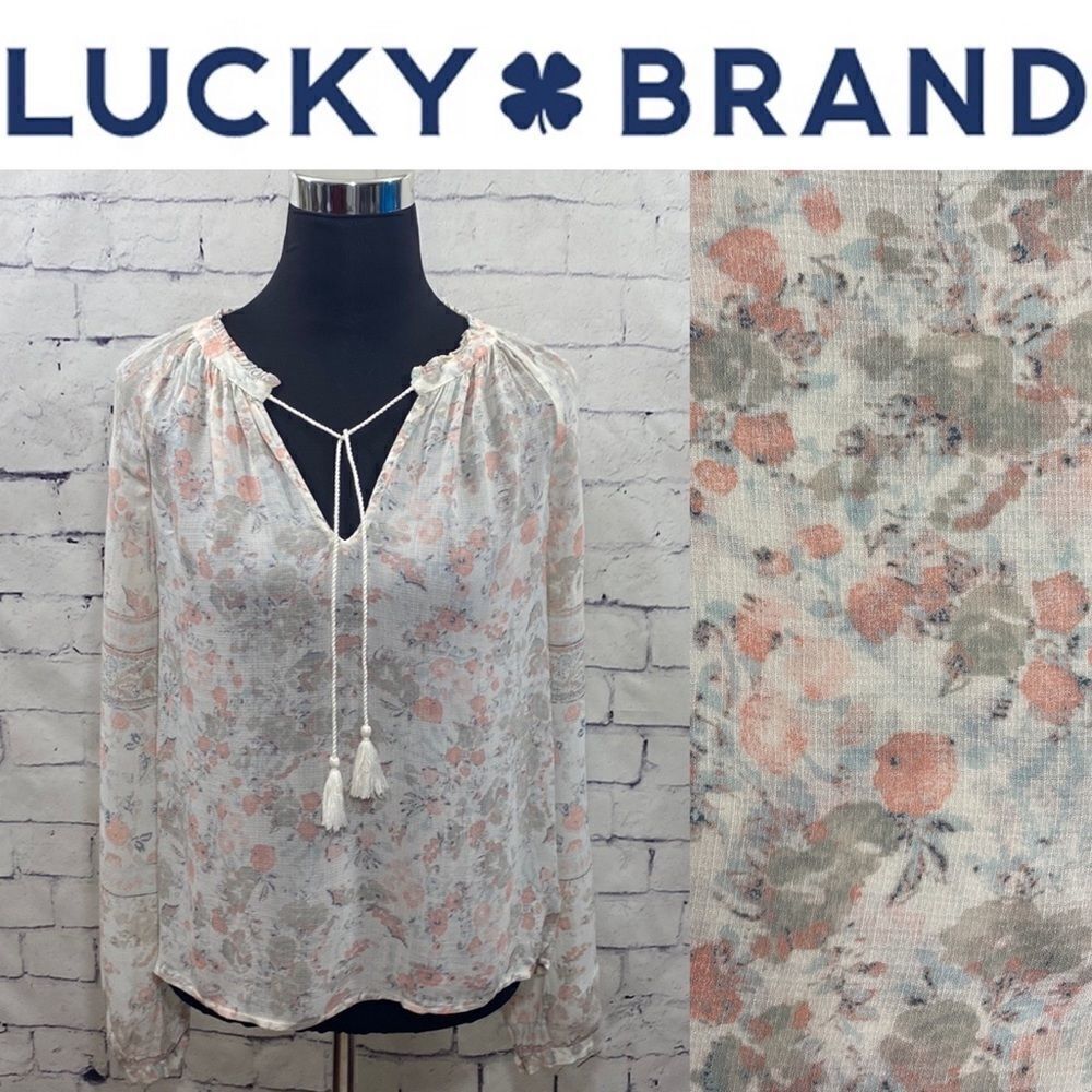 EUC Lucky Brand V-Neck Top with Tassels